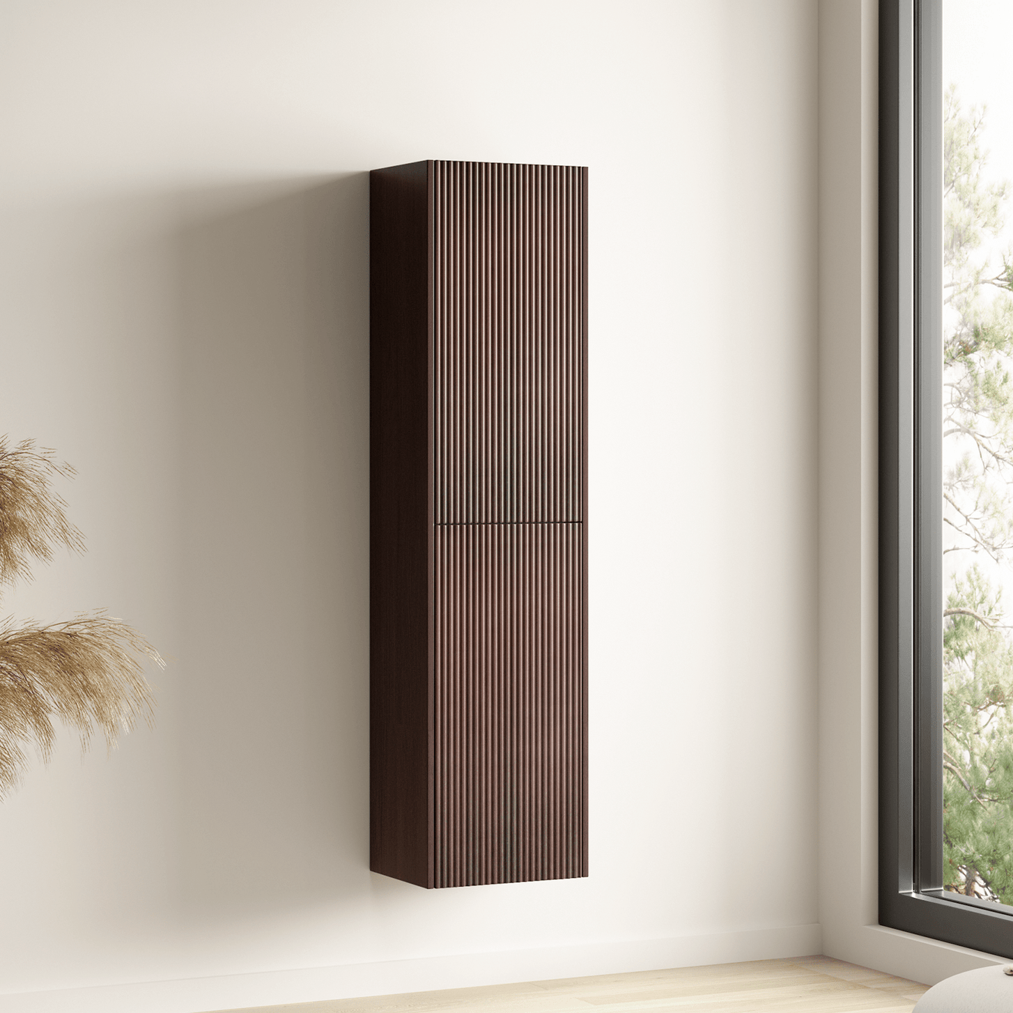 Badmeubelset TROPANI 100 cm - Walnoot - Ribbel front - Waskom Wit - lomazoo.com