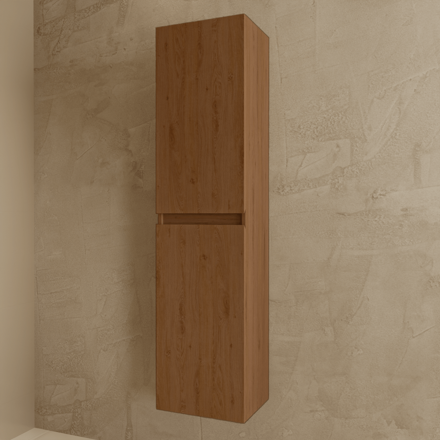 Badmeubelset VERONA 60 cm - Met Kolomkast - Warm Eiken - Wastafel Wit - lomazoo.com