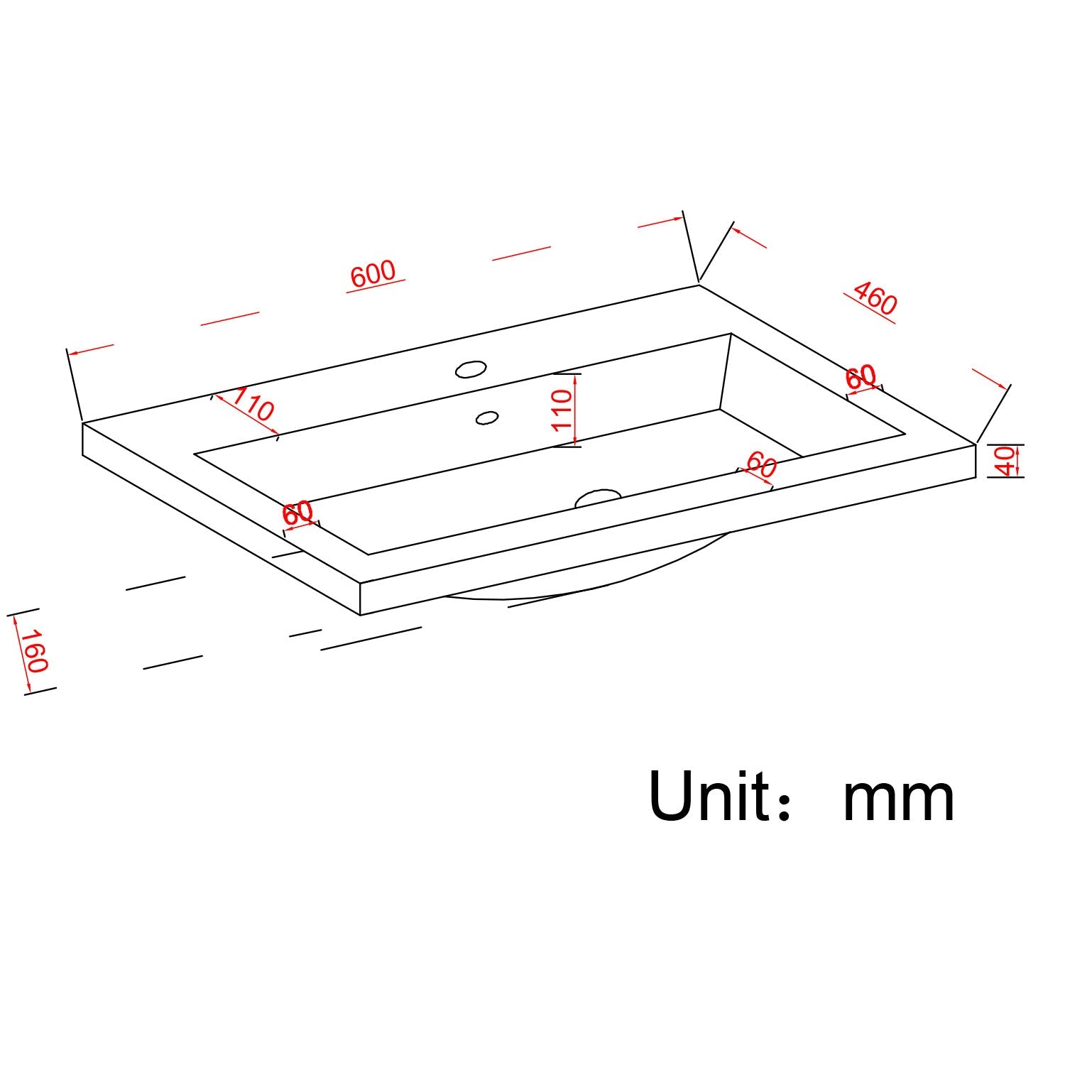 MONACO mat zwart - wastafel wit - 60cm - lomazoo.com