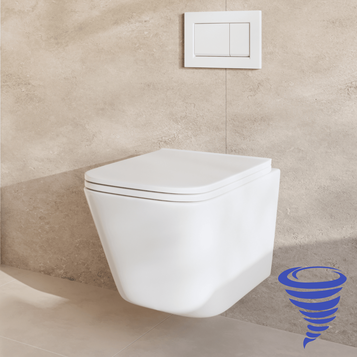 Hangtoilet met Inbouwreservoir - Vierkant Wit - Drukplaat Vierkant Wit - Linea - lomazoo.com